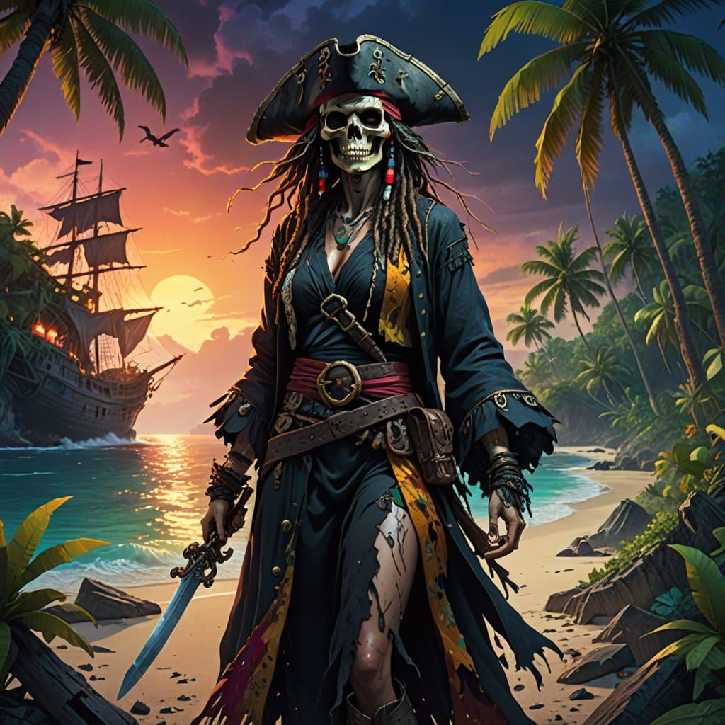 Lost Pirate with Ghost on Tropical Island