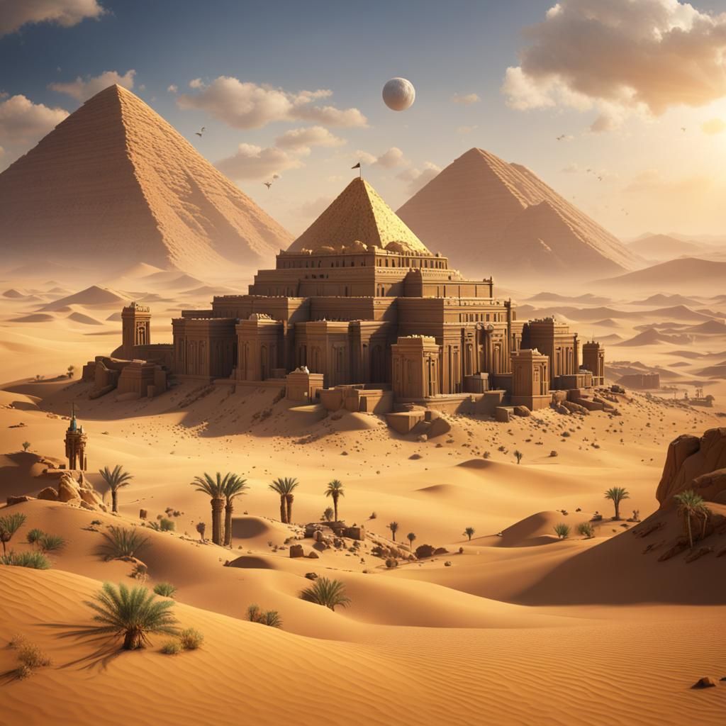 Egyptian Desert Monuments in Detailed Digital Painting