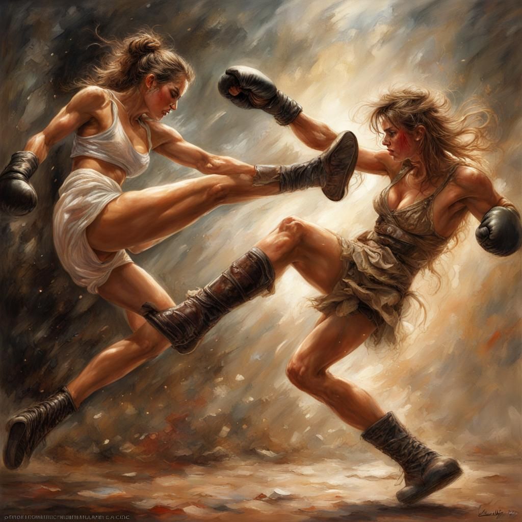 French boxing fighter performing a front kick