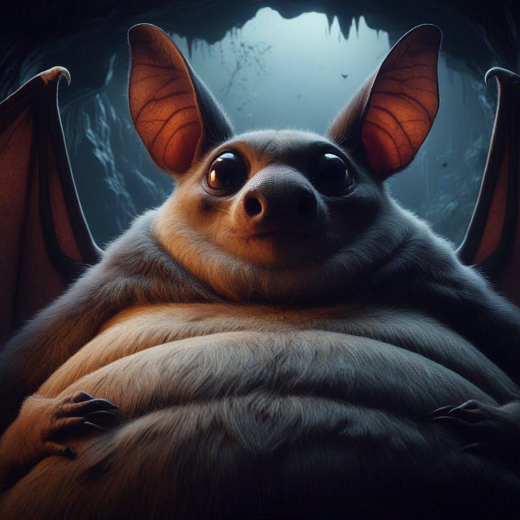 Surreal Fruit Bat Emerges from Cavern Shadows