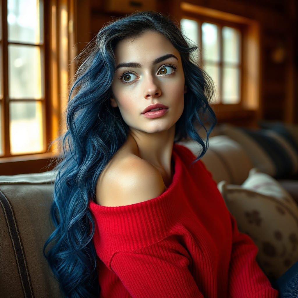 Ethereal Woman in Cozy Cabin Scene, Inspired by Cinematic St...