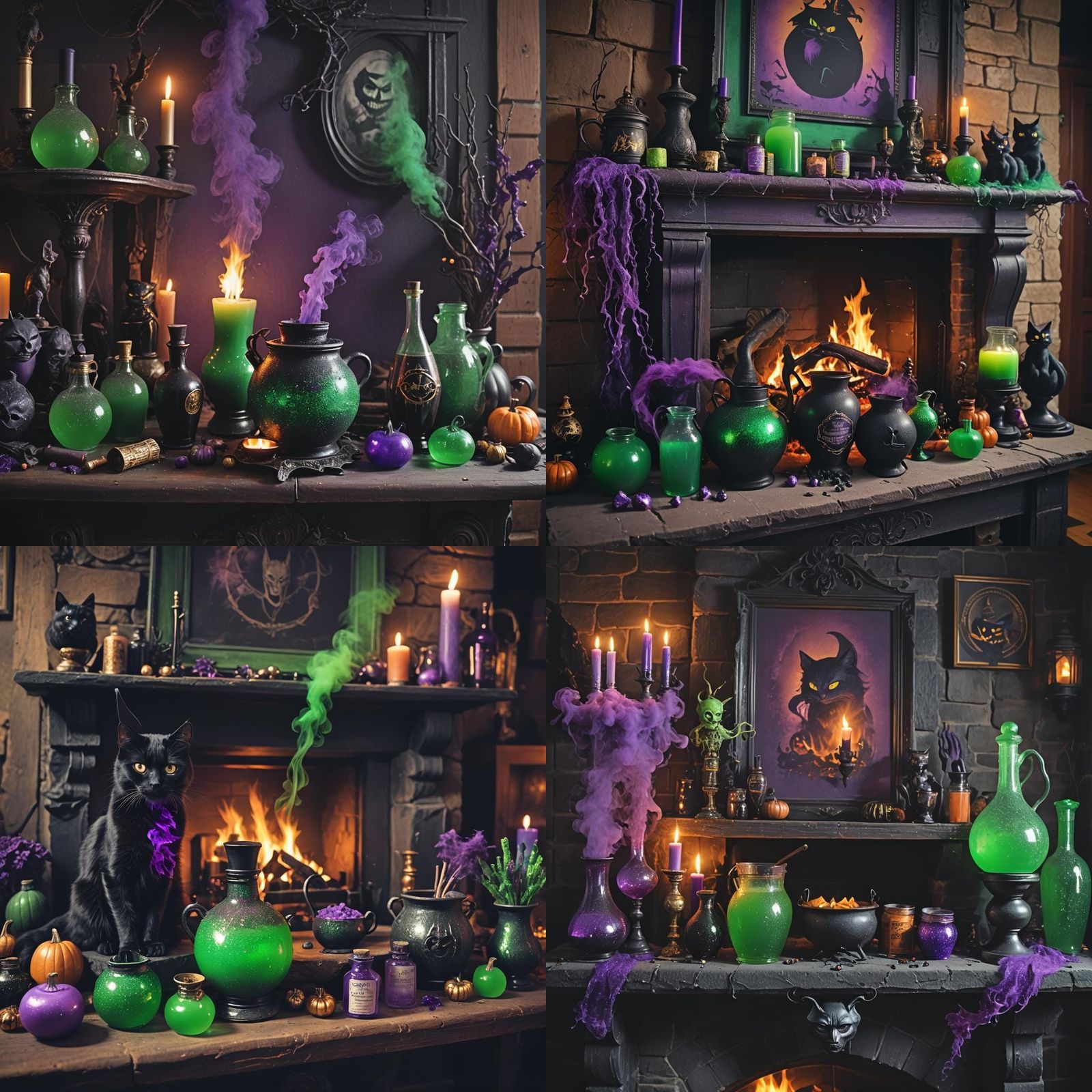 Halloween Witch's Mantel with Glittery Potions