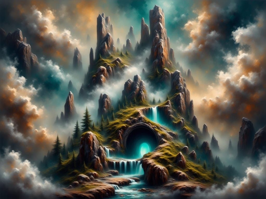 Ethereal Cloud Castle Amidst Towering Peaks