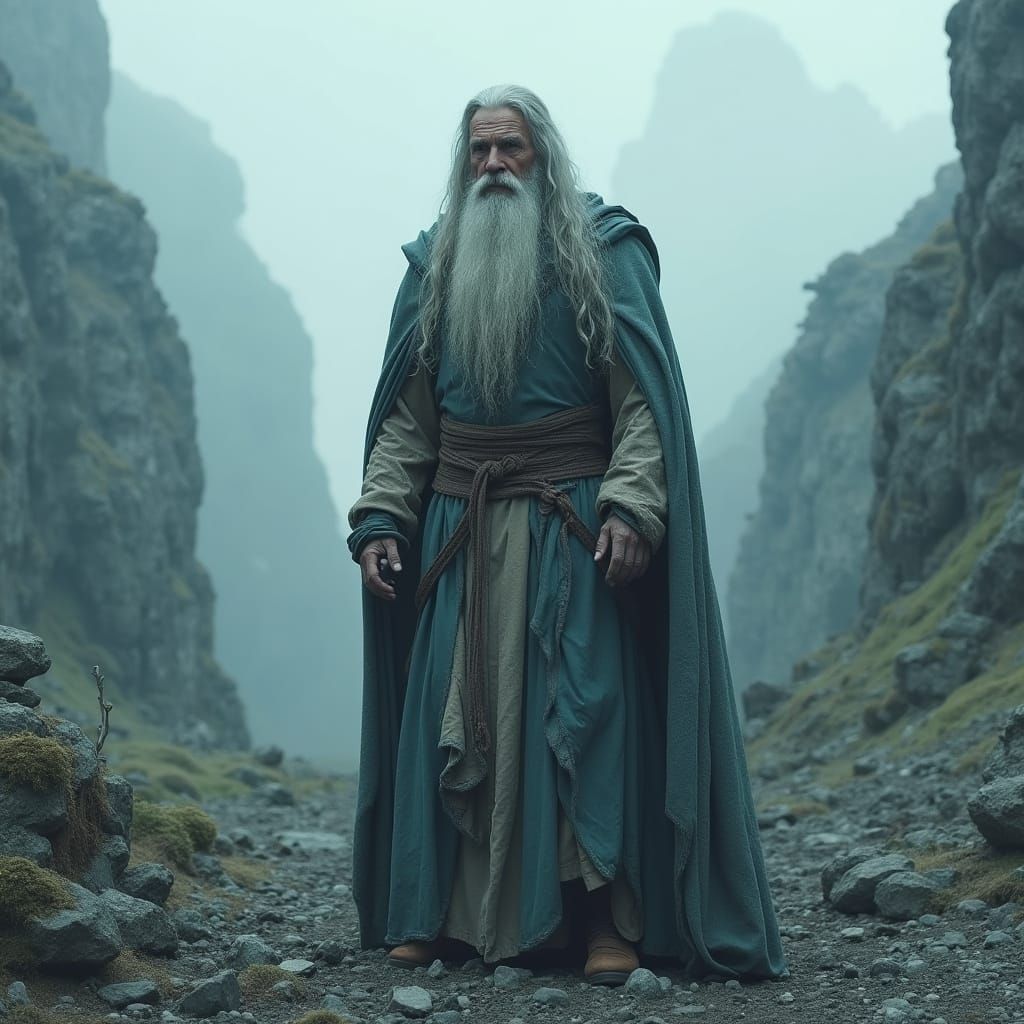 Ancient Wizard in Devastated Valley, Cinematic Realism