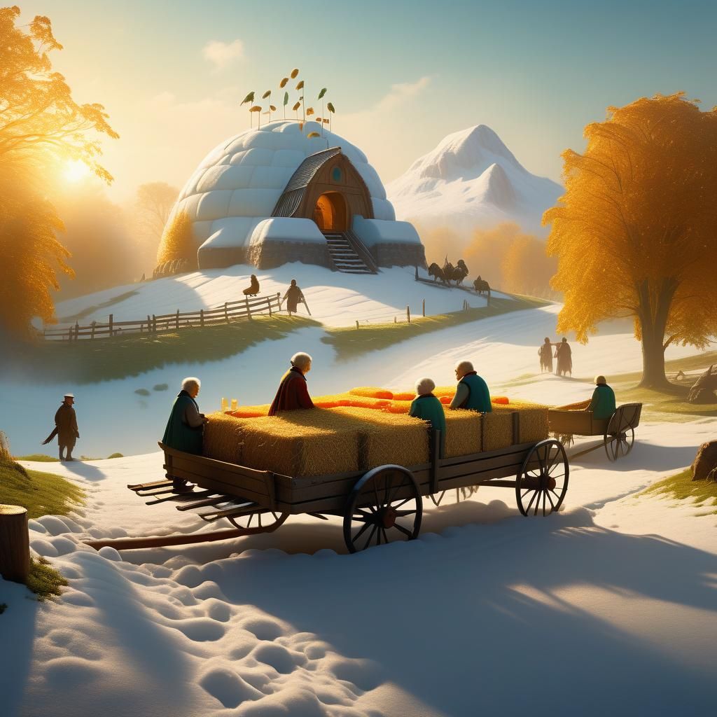 Dreamlike Hayride Breakfast with Igloo, Matte Painting