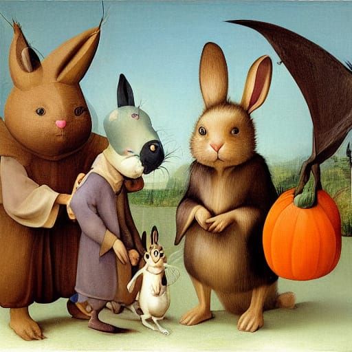 Halloween Rabbit in Bosch and Pixar Style