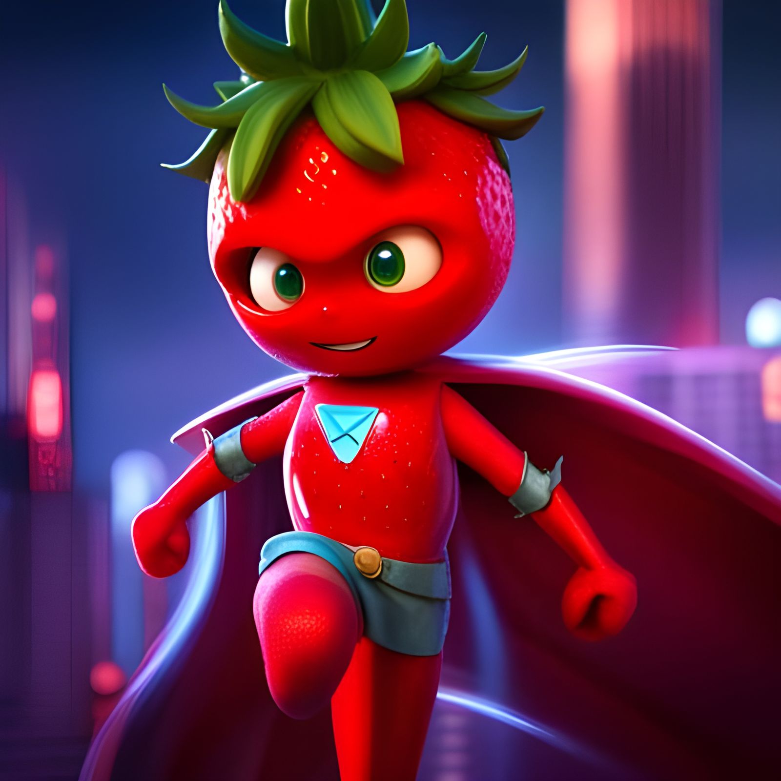 Strawberry Superhero in City, Graffiti Art Style