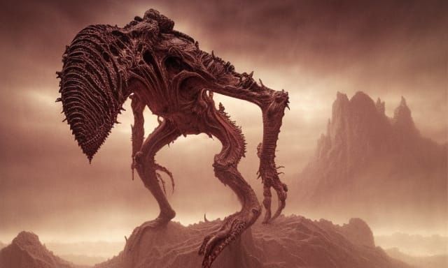 Horrifying Bioorganic Martian Monster in Biopunk Style