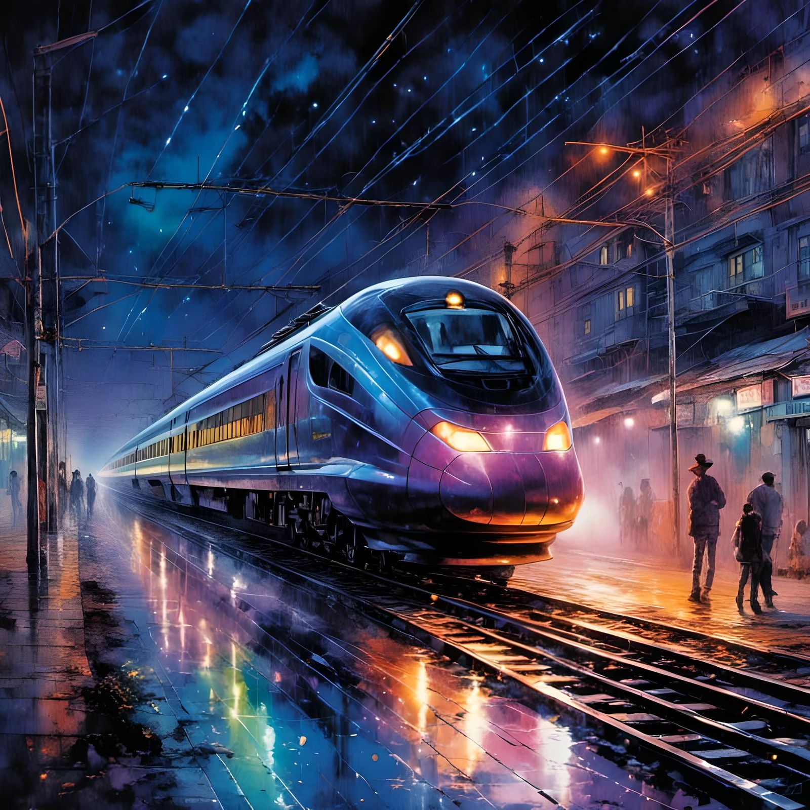 Hyperrealistic Bullet Train with Rainbow Accents