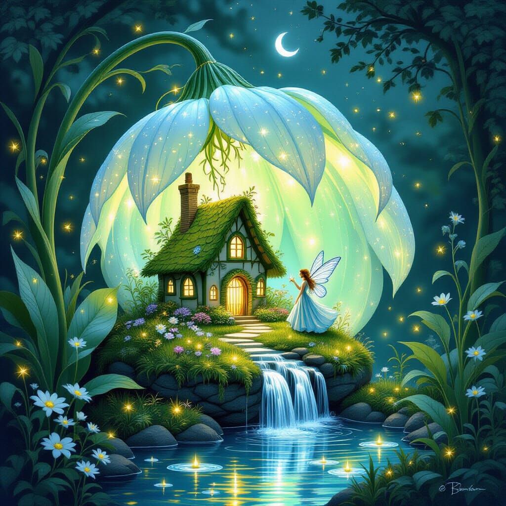 Bioluminescent Fairy Village in Glowing Cornflower