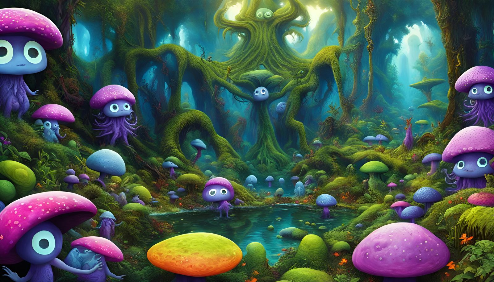 Adorable Mushroom Gods in a Fantasy Jungle