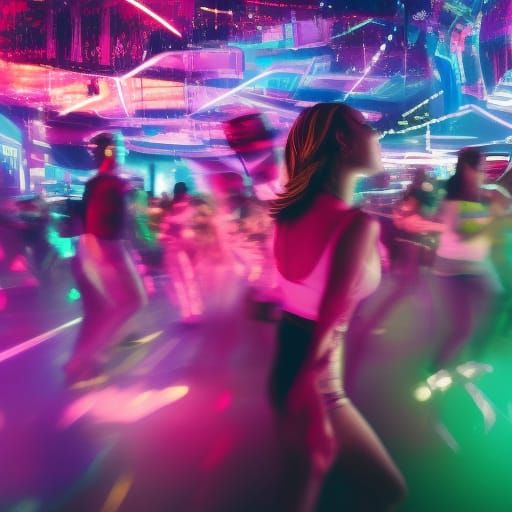 Futuristic Amusement Park Rave in Cinematic Lighting