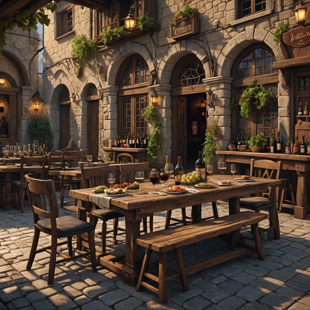 Taverna Scene with Wine and People: Fantasy Concept Art