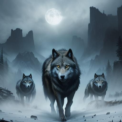 Epic Wolves in Detailed Digital Matte Painting