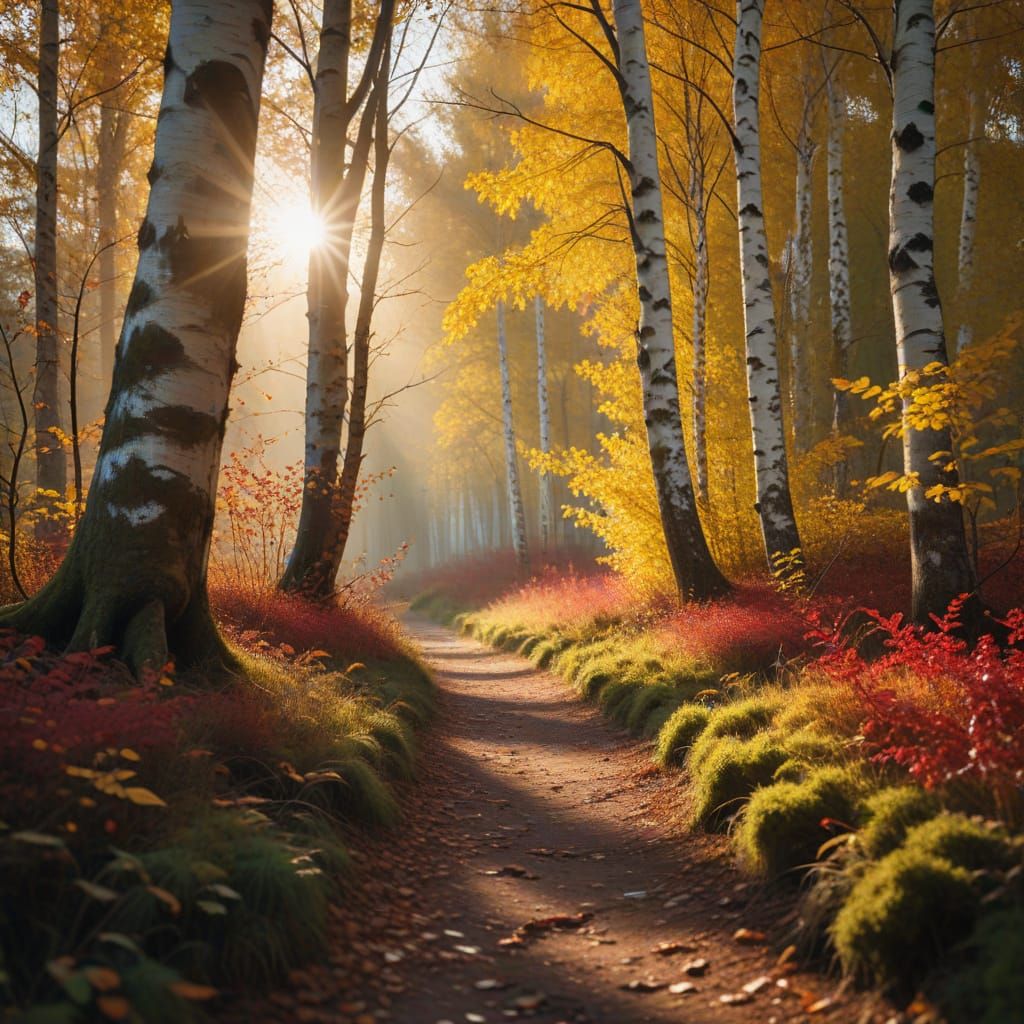 Autumn Forest Path in Vibrant Oil Painting Style