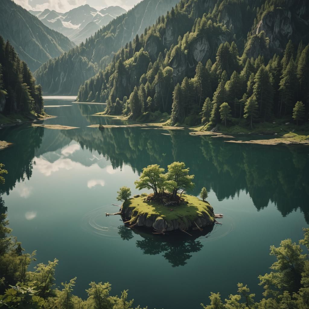 Floating Island Lake: Cinematic Film Still