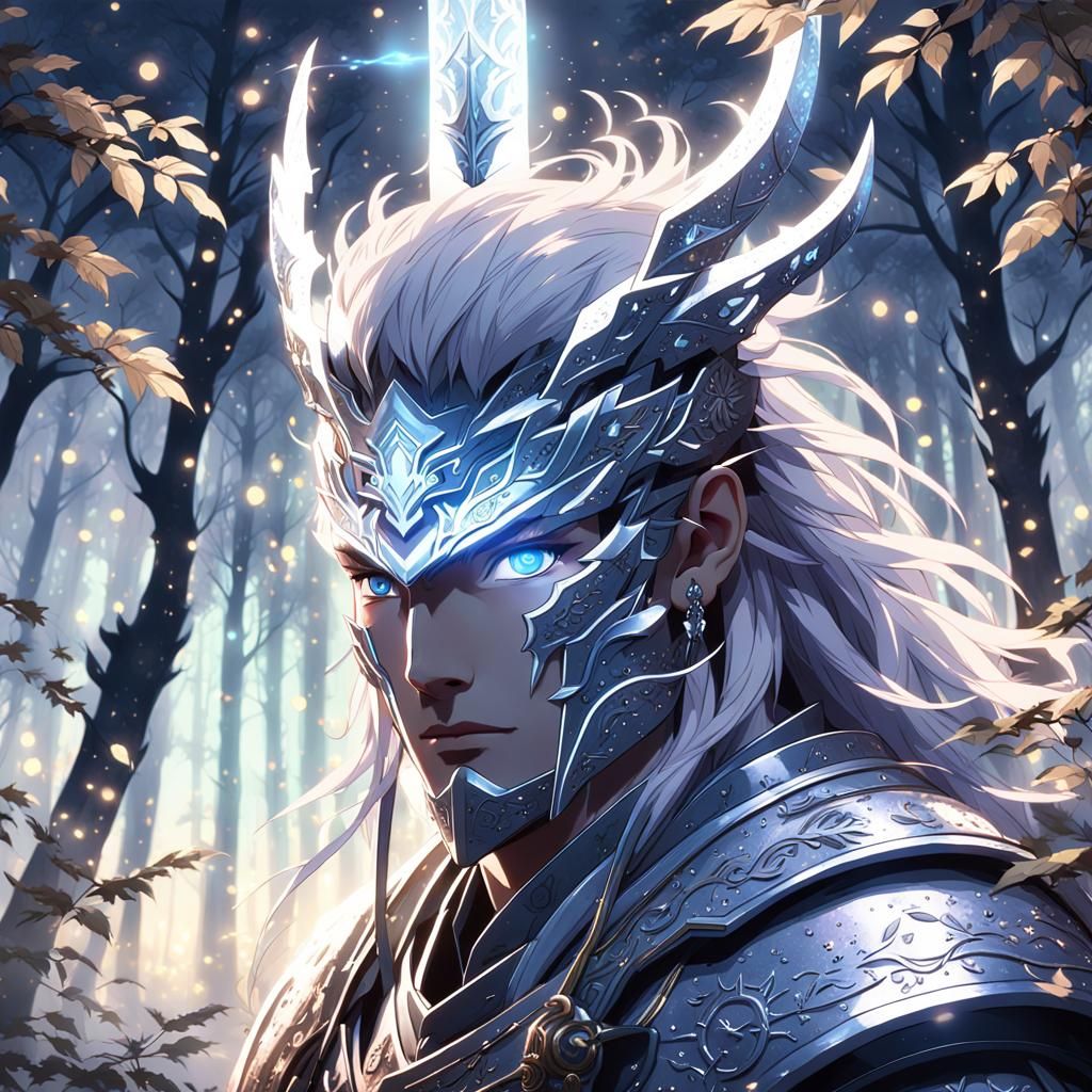 Heroic Warrior in Moonlit Forest: 3D Anime Art