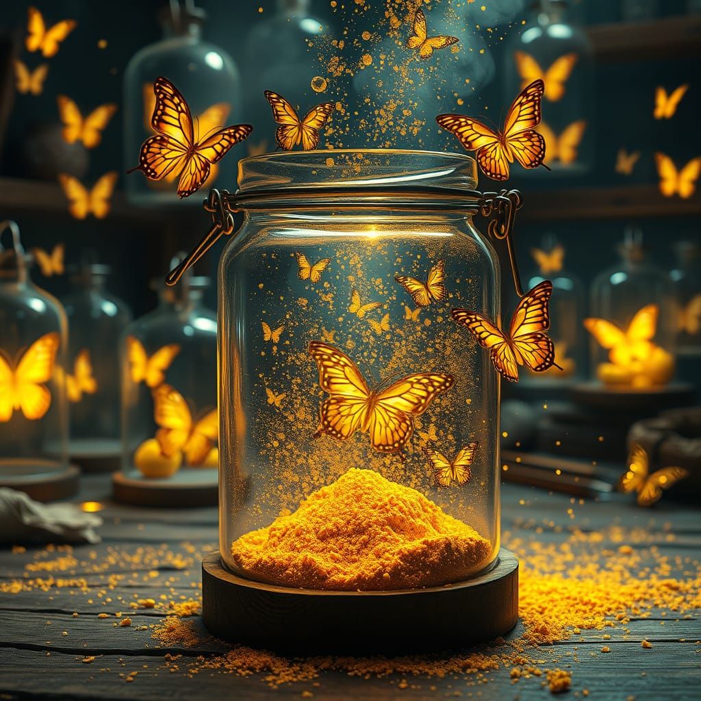 Golden Iridescent Butterflies Emerge from an Alchemist's Wor...