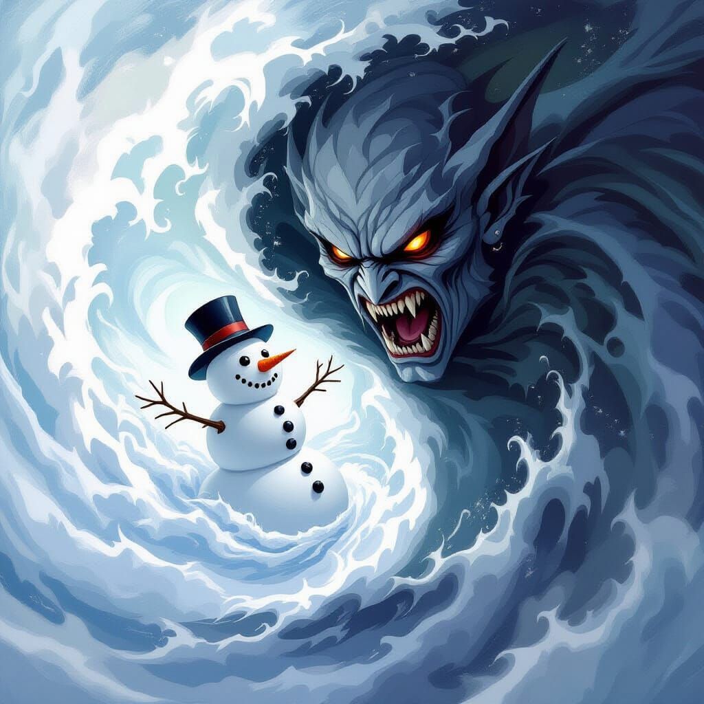 Snowman and Gargoyle in Dreamy Ethereal Portrait