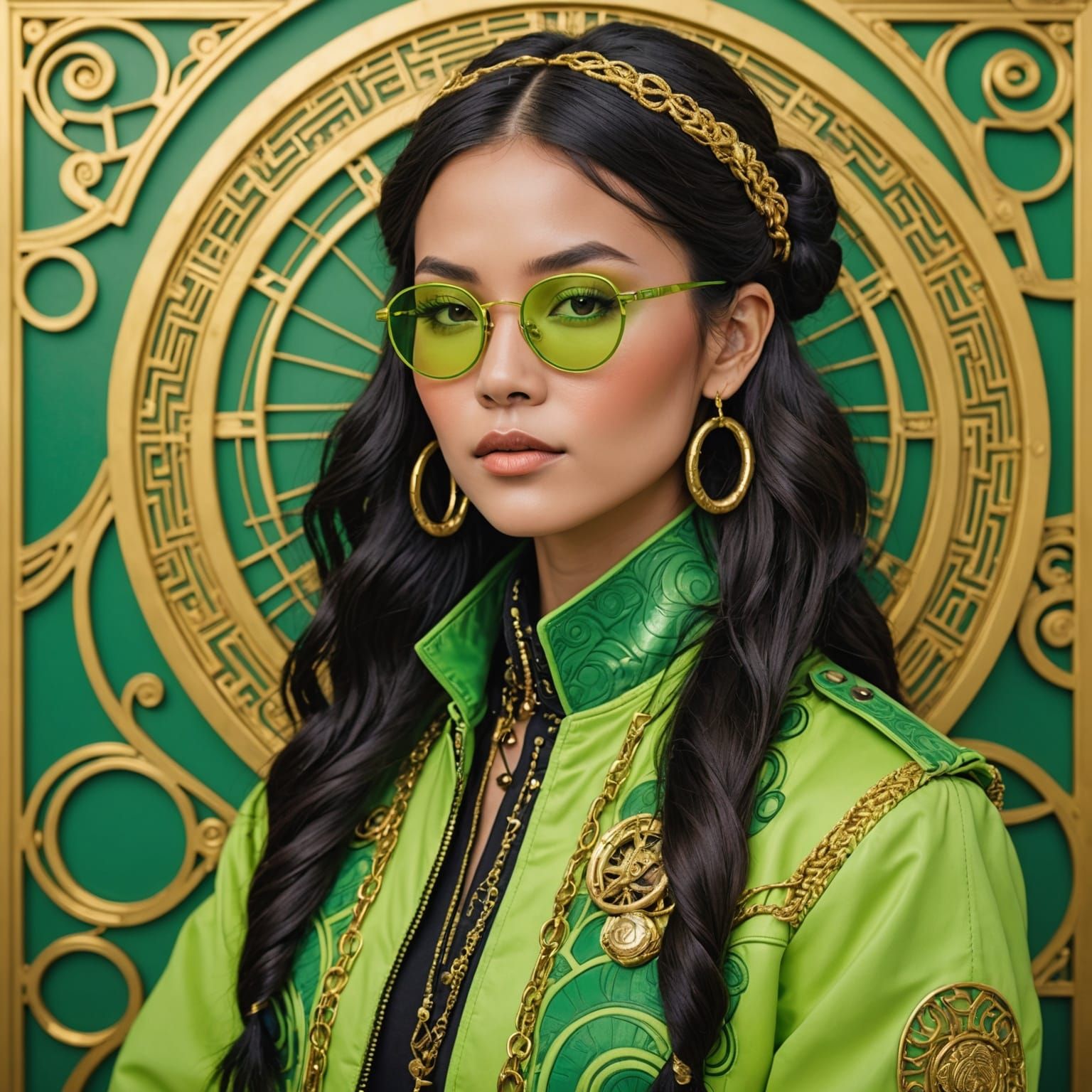 Art Nouveau Portrait of Thai Model in Military Jacket