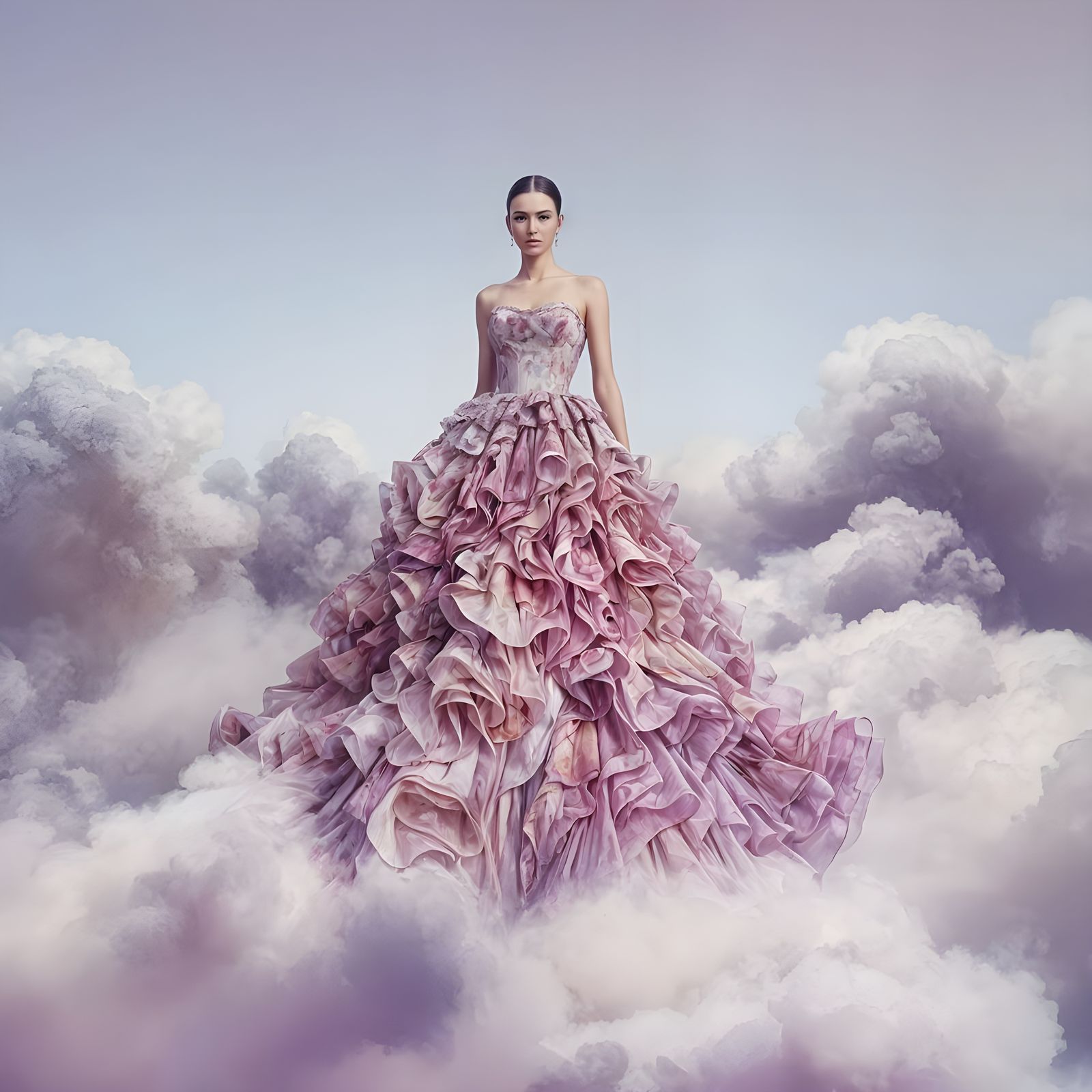 Ethereal Haute Couture Goddess on Smokey Cloud Runway