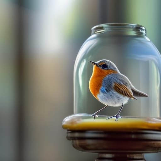 Baby Robin Trapped in Jar, Surreal Macro