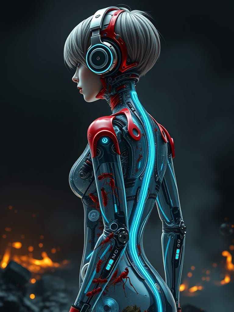 Cyberpunk Girl Constructed from Ferrari Engine Parts