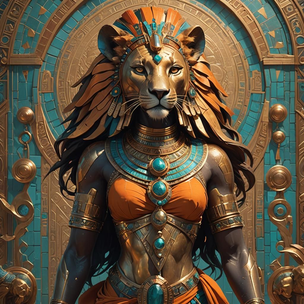 Sekhmet: Egyptian Lioness Goddess in Art Nouveau Style