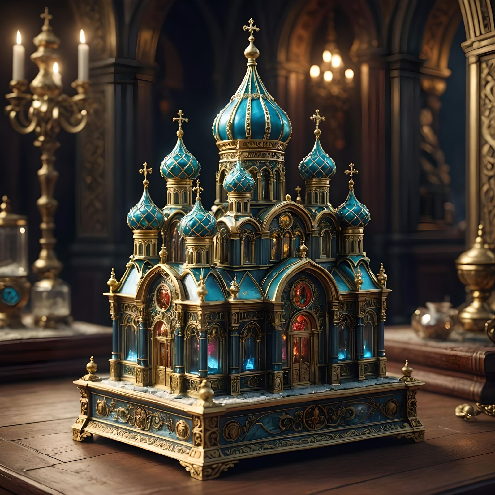 Miniature Saint Basil's Cathedral with Glowing Jewels