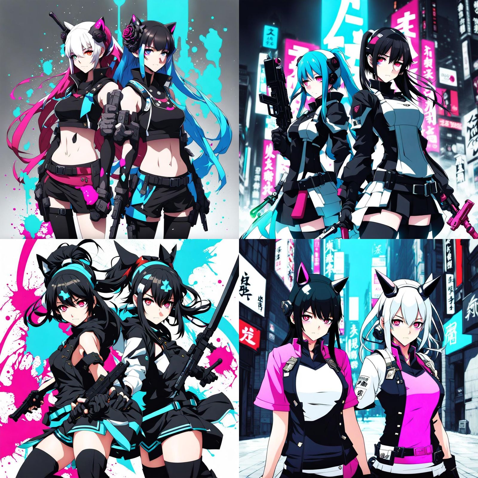 Anime Warrior Sisters in Polychromatic Street Art