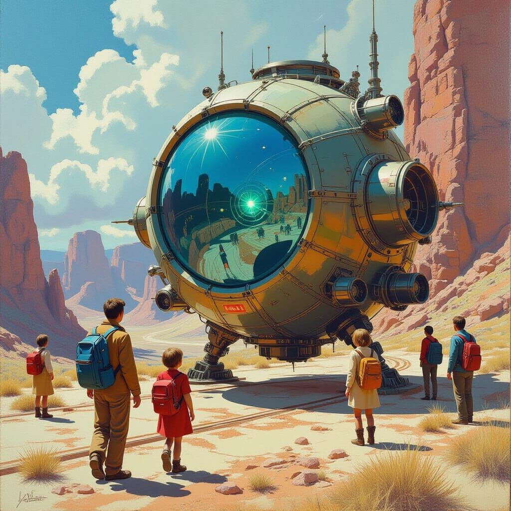 Future Humans Aid Present: An Oil Painting