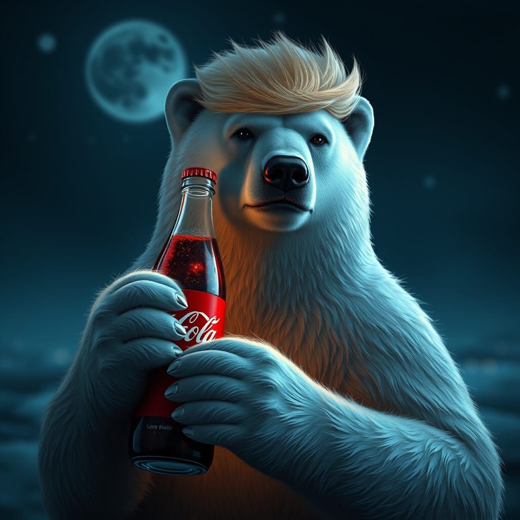 Polar Bear in Trump Haircut, Coca-Cola Bottle, Nighttime Fan...