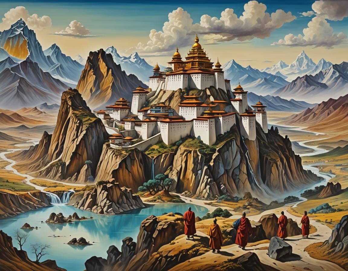 Surreal Tibetan Monastery Landscape in Dali Style