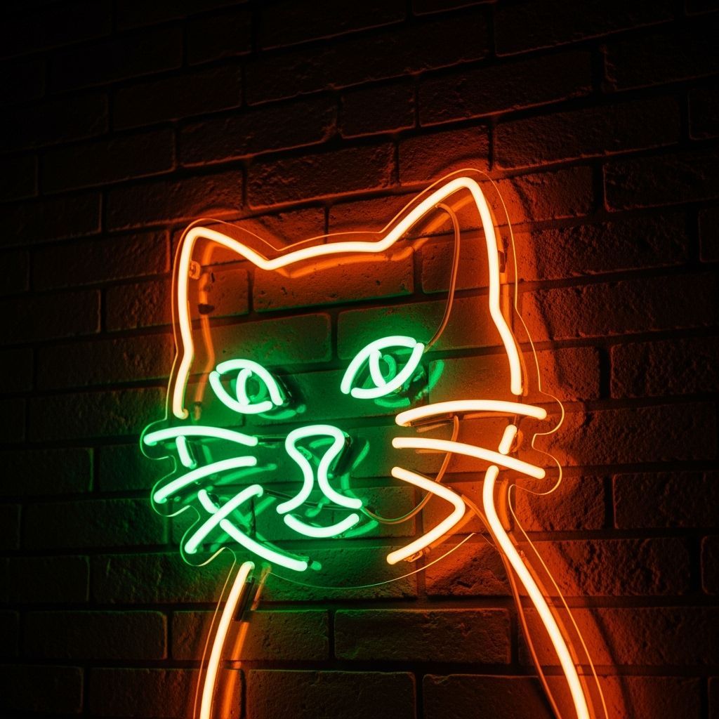 Neon Cat Sign in Orange and Green