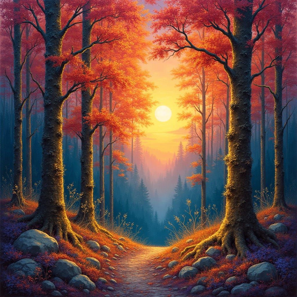 Fantasy Masterpiece: Crystal Forest at Dawn, in Detailed Bru...