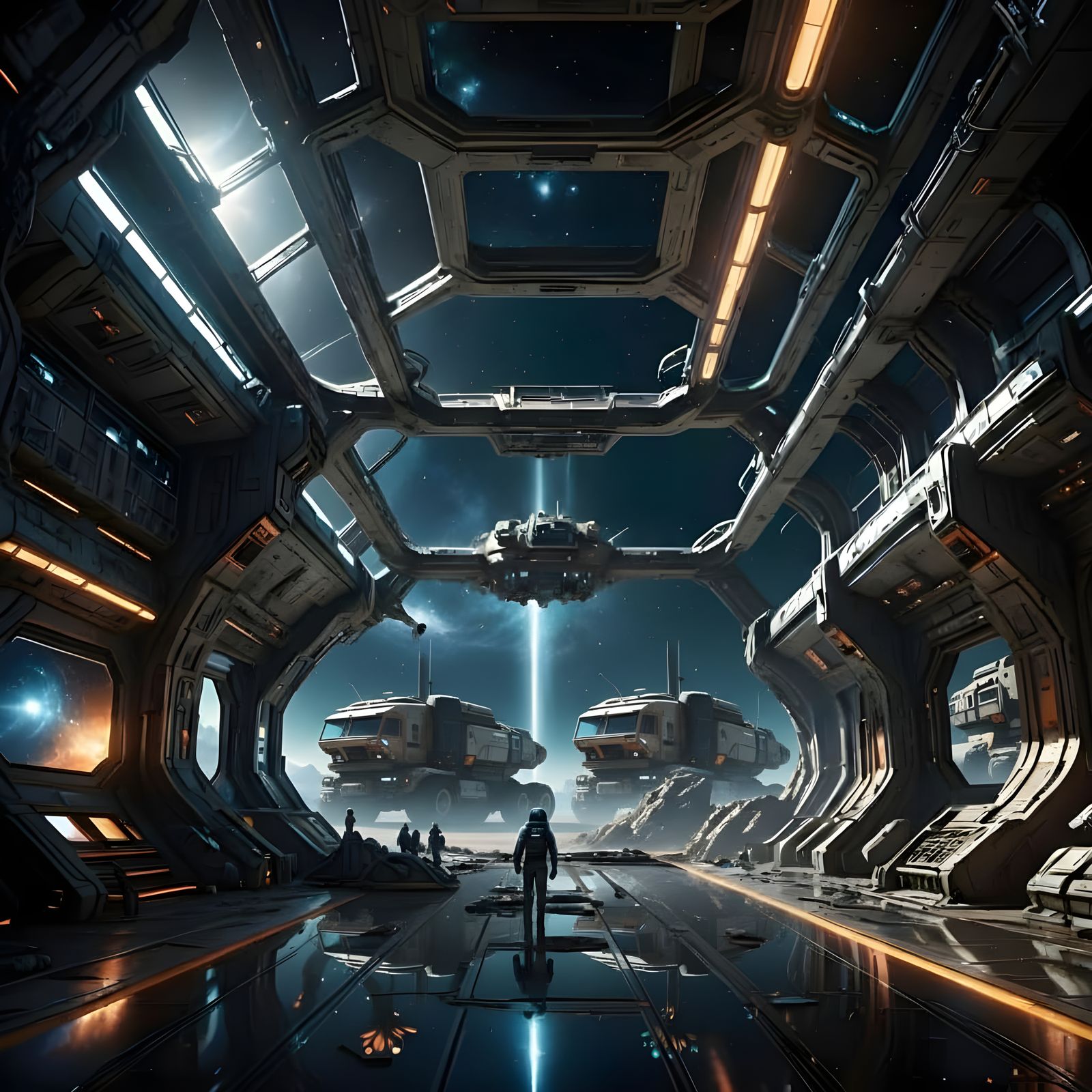 Futuristic Space Station on Alien Planet in 3D