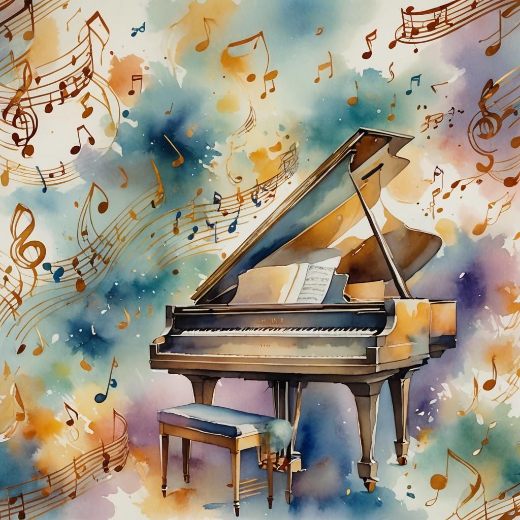 Elegant Grand Piano with Floating Music Notes