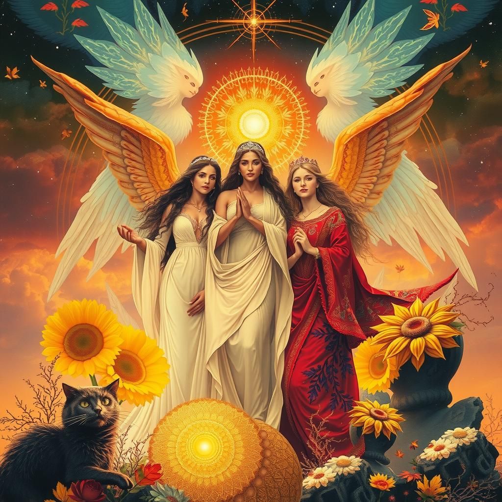 Goddesses Celebrate Mabon: Autumn Equinox Illustration