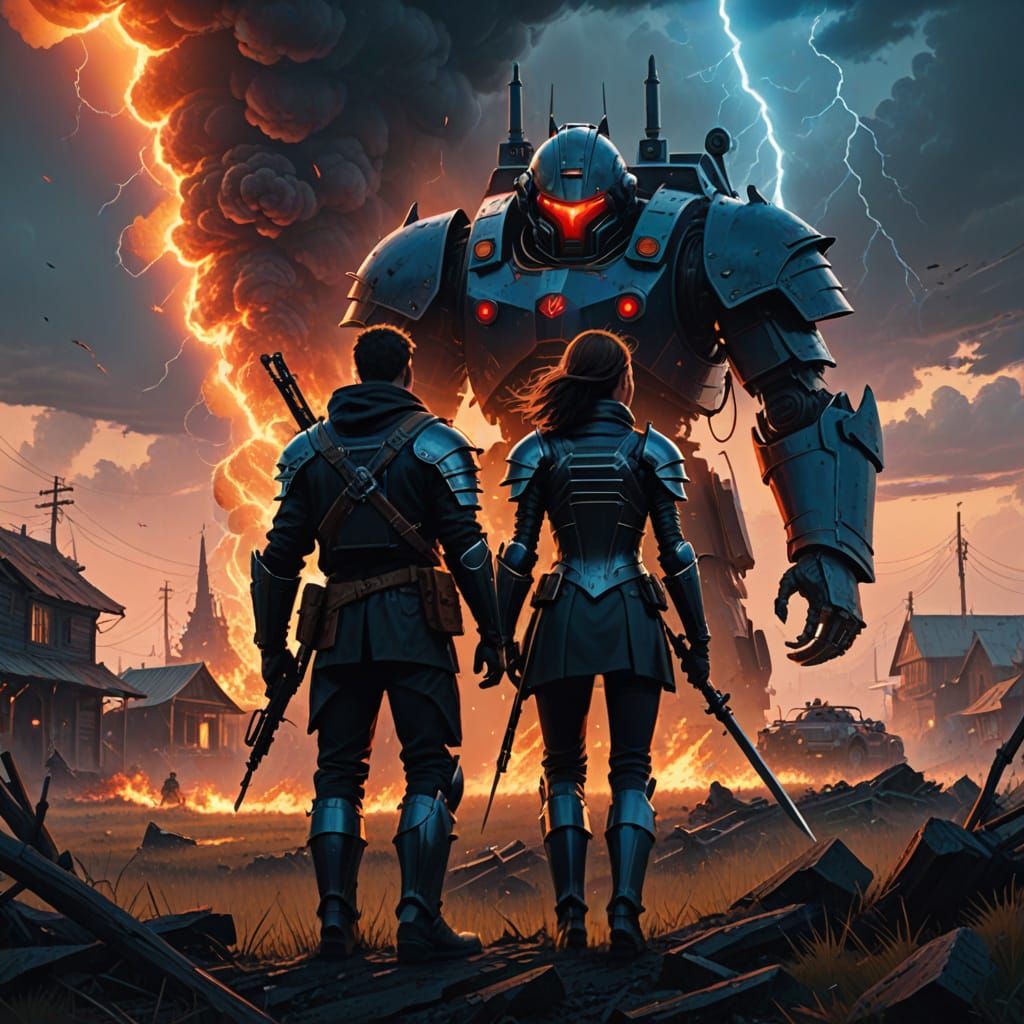 Epic Fantasy Battle Scene in Golden Hour