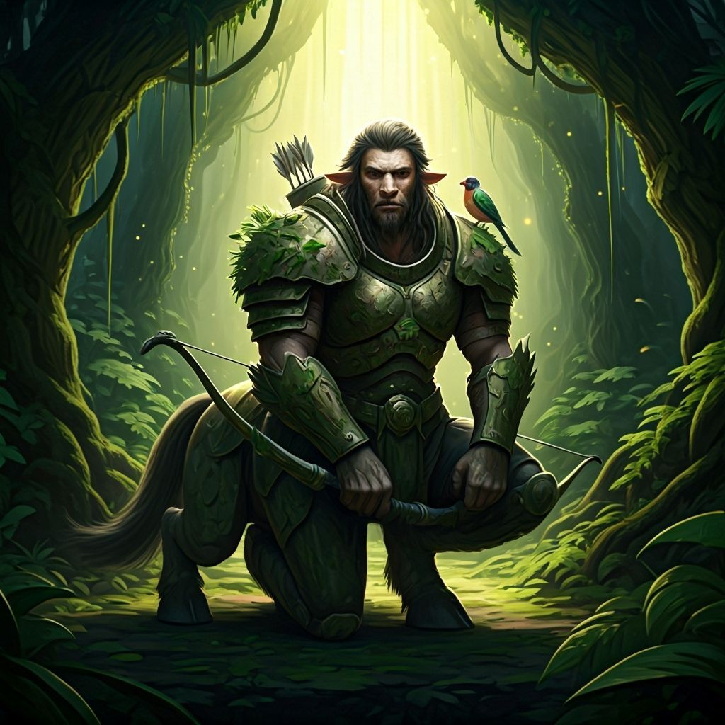Camouflaged Centaur Warrior in Emerald Jungle Canopy