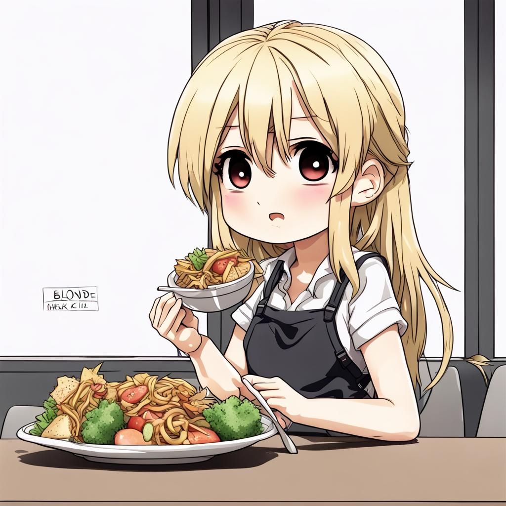 Chibi Anime Girl Enjoying Lunch