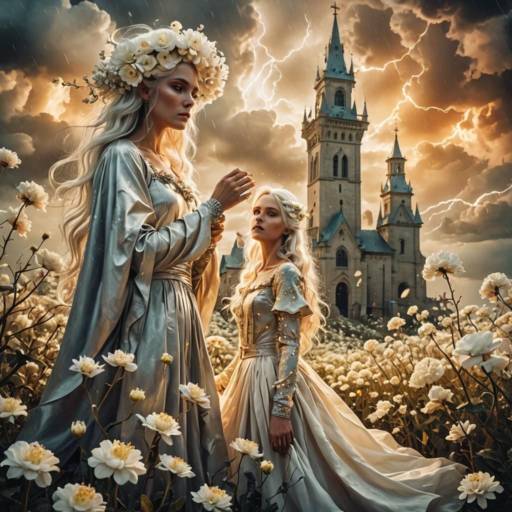 Surreal Fairy in Stormy Landscape, Dreamlike Art