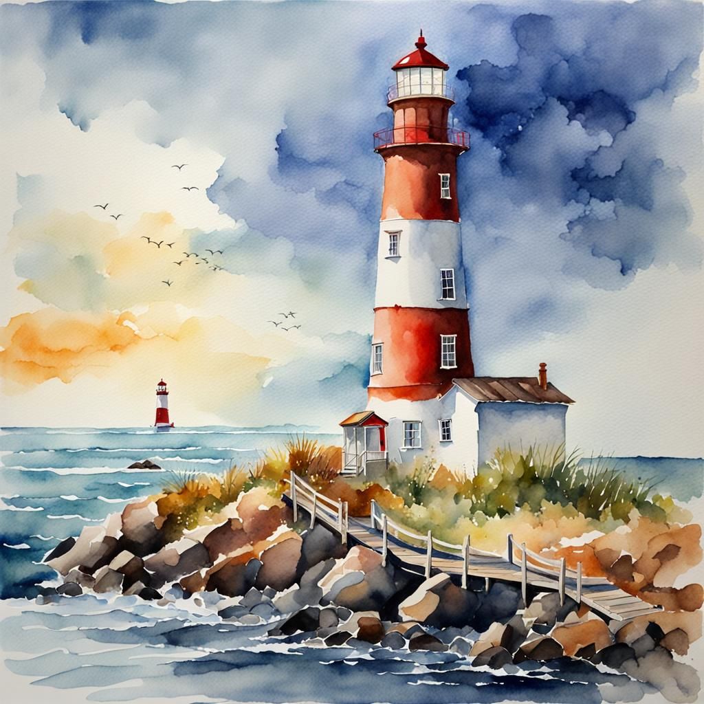 Watercolor Lighthouse in Fantasy Sci-Fi Style