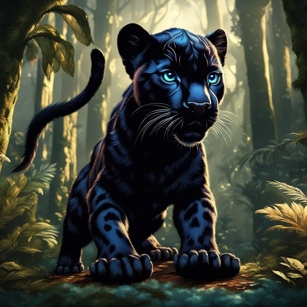 Black Panther Cub in a Fantastical Forest