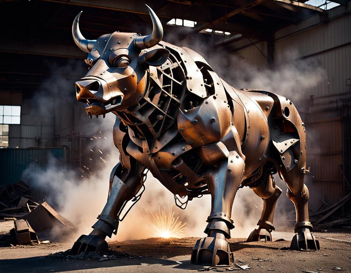 A raging bull statue by Per.