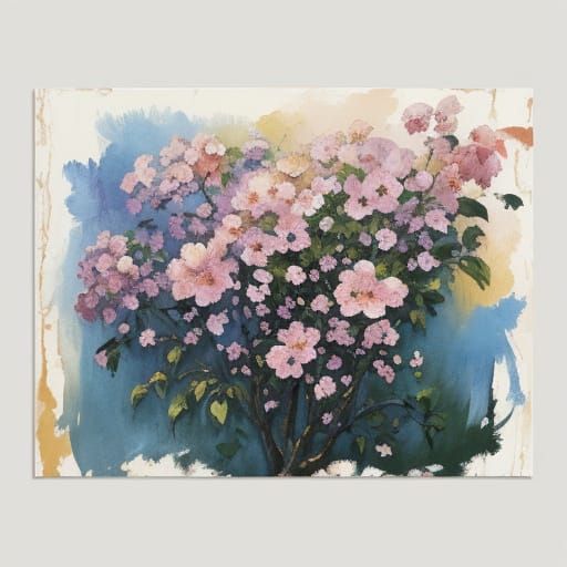 Ink Drawing of Floral Mural with Thick Brush Strokes