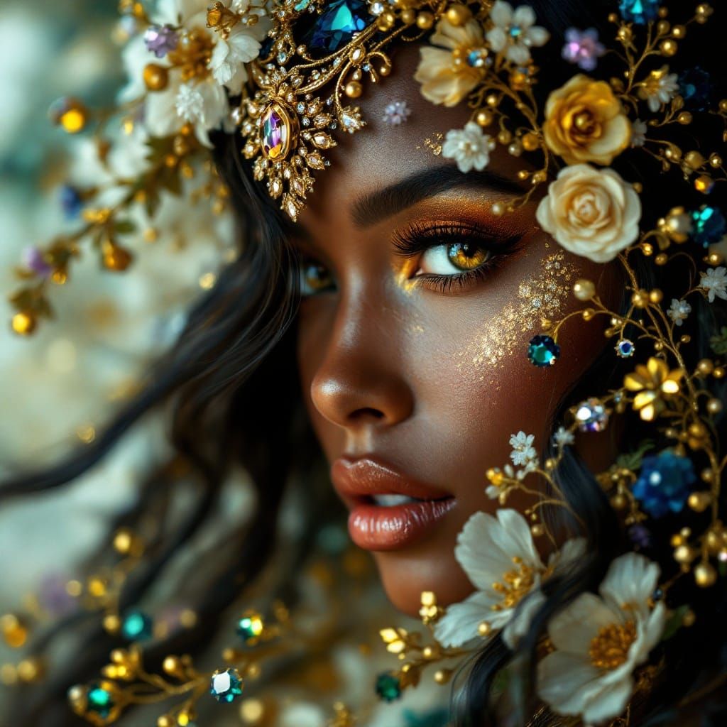 Elegant Portrait in 8K Ultra HD with Intricate Floral Motif