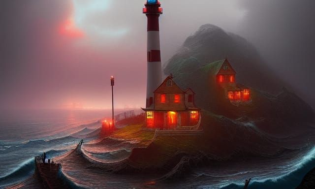 Dark Fantasy Lighthouse with Bloody Rain