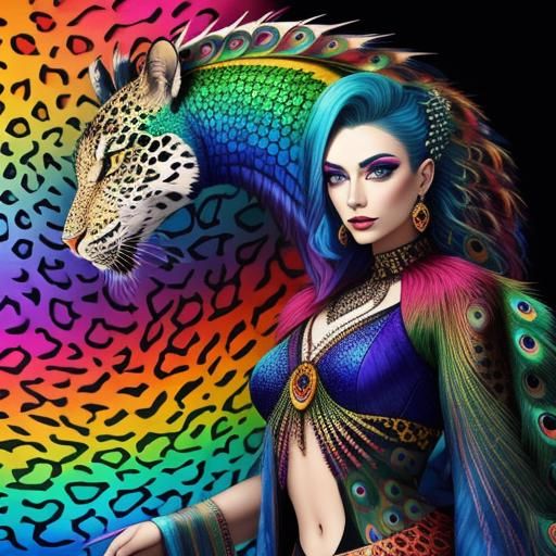 Rainbow Dragon Scale Woman in Abstract Art