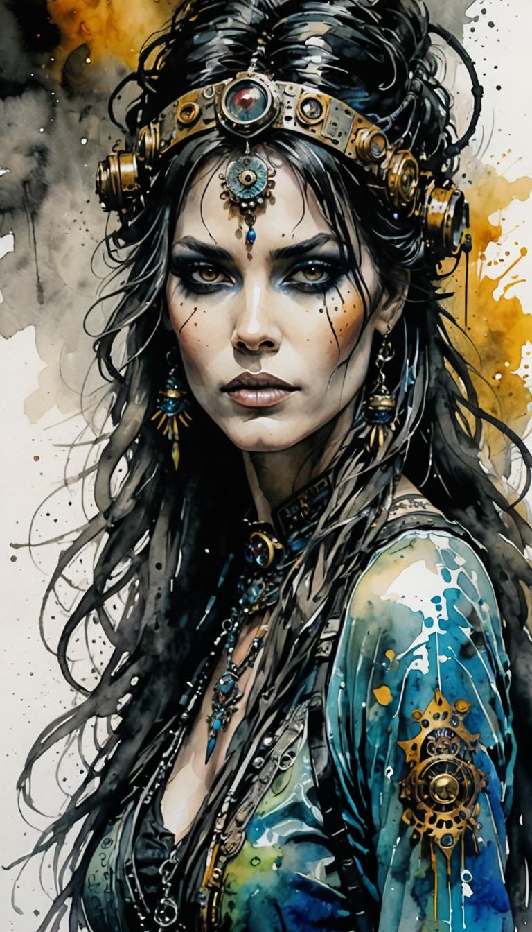 Manchurian Goddess Portrait in Cyberpunk Steampunk Style